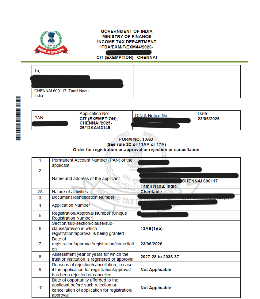 Redacted Registration Order under Section 12AB